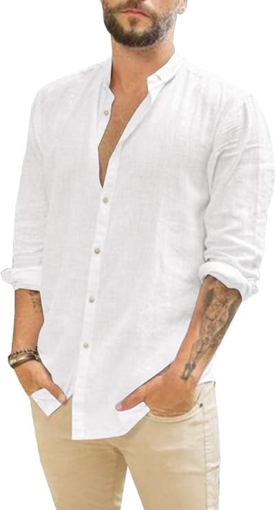 Aryan Clothing Article #7407 Men Linen Shirt Button Down Long Sleeve